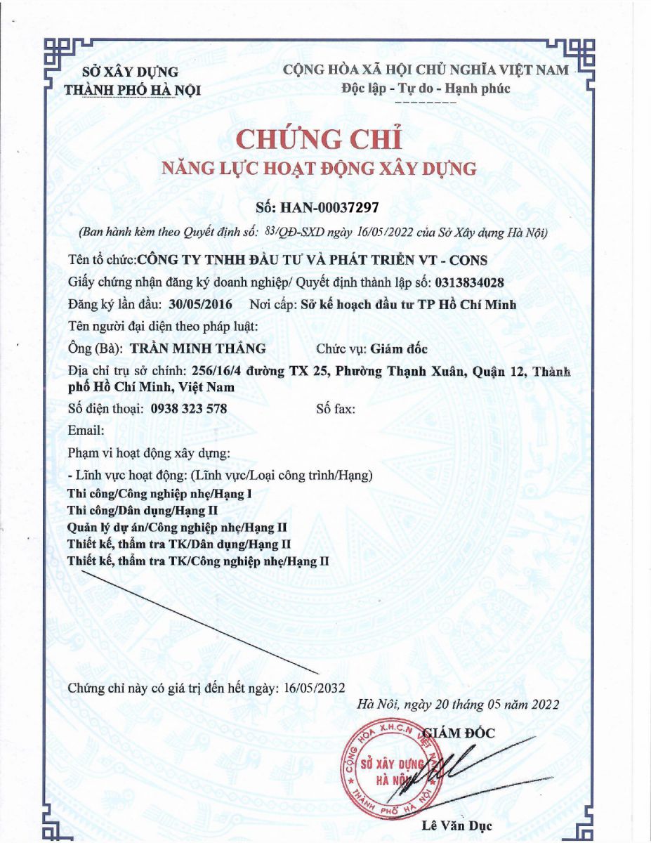 CHỨNG CHỈ NĂNG LỰC HOẠT ĐỘNG