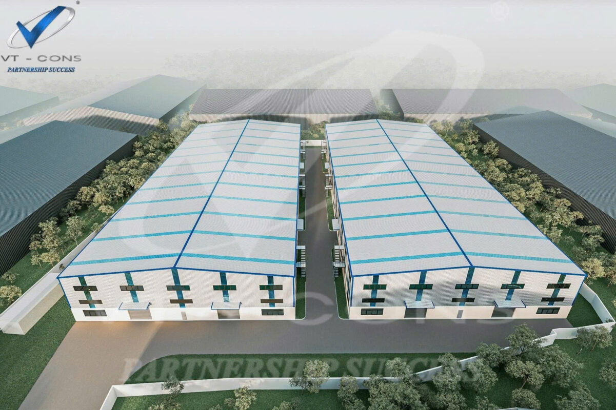 Hệ thống khung thép vững chắc sau khi hoàn thiện công đoạn lắp dựng thực tế.